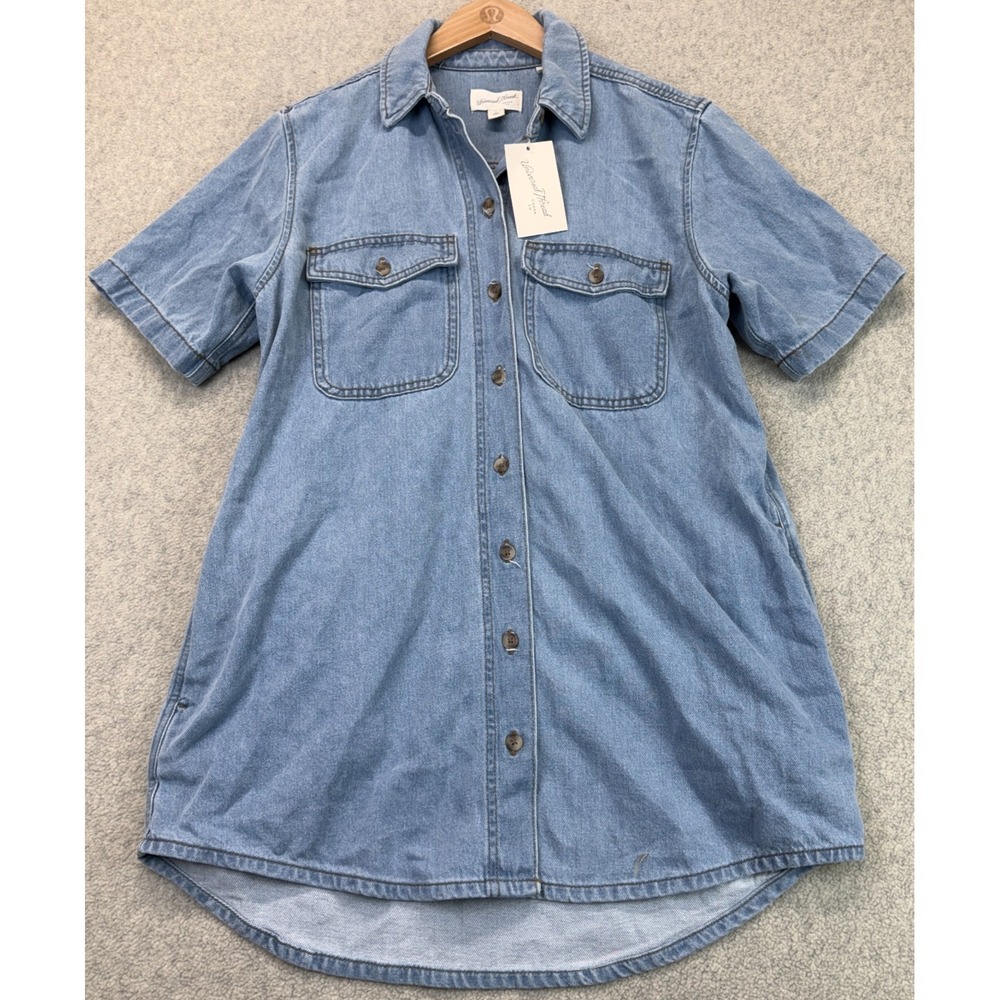 NWT Universal Thread Womens Mini Shirt Dress Light-Wash Denim Button Front S